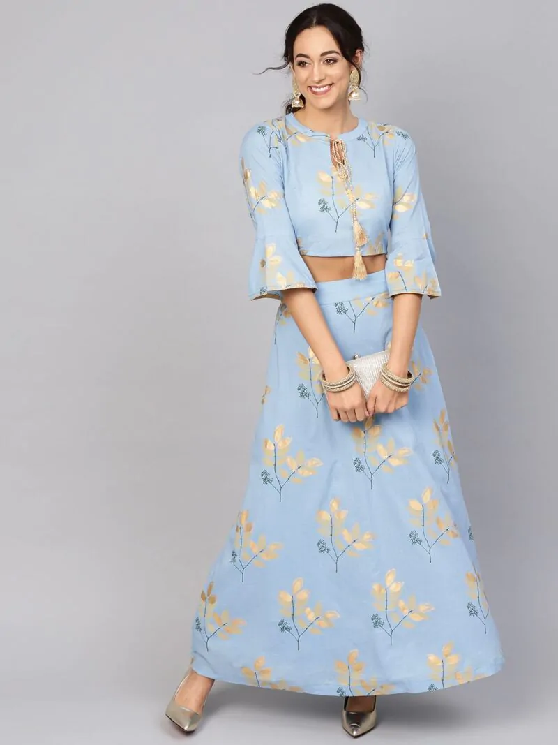 Blue Gold Print Lehenga With Top