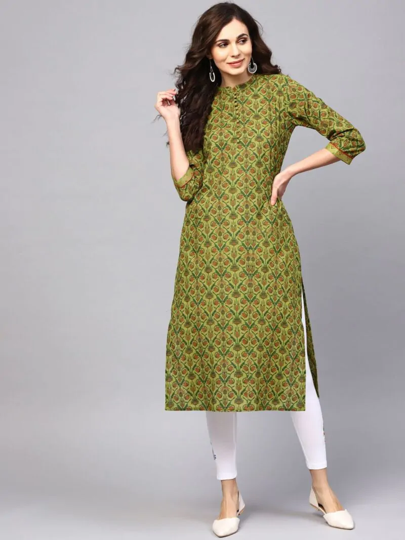 Green Printed Straight Kurta