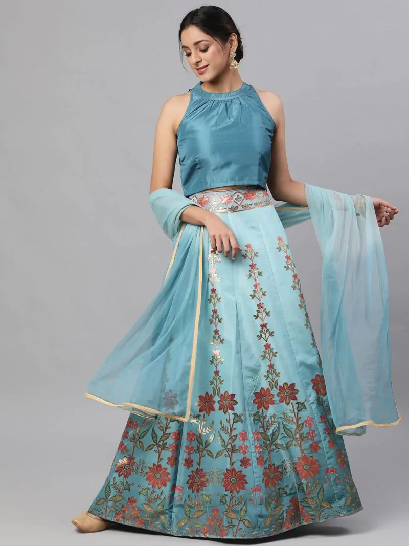 Blue Digital Printed Lehenga Choli With Dupatta