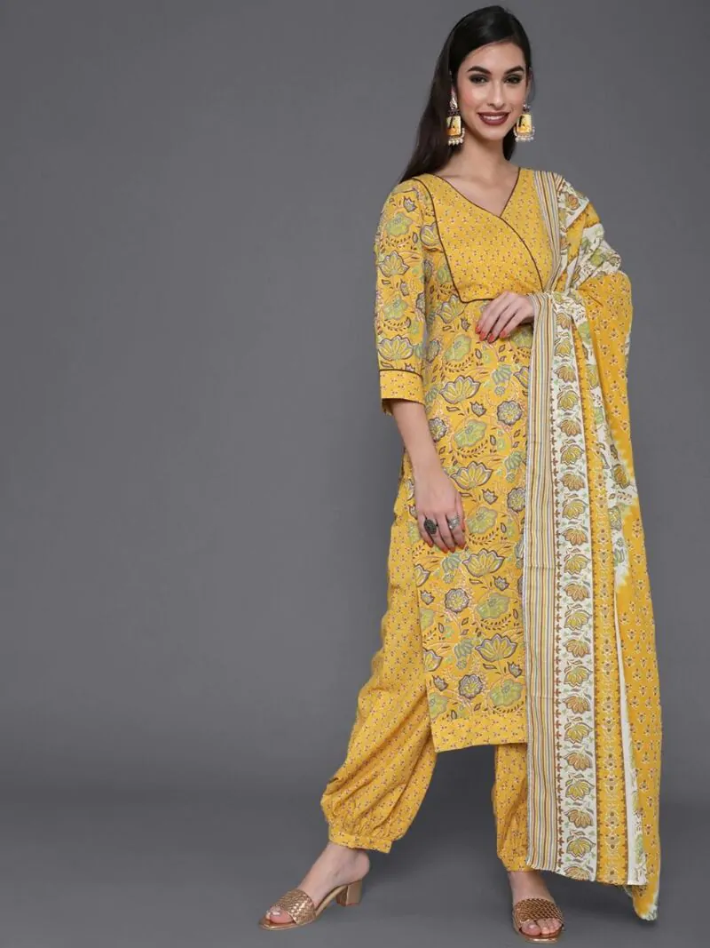Yellow Floral Printed Kurta & Balloon Palazzo With Dupatta Set