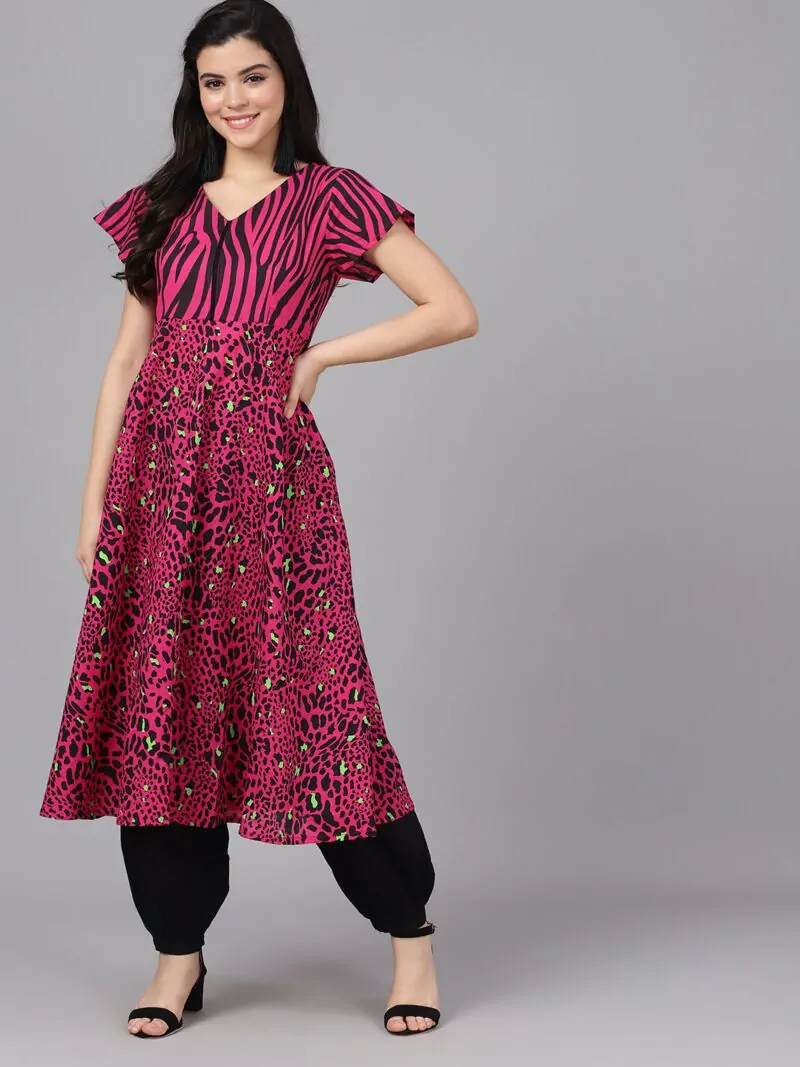 Women Magenta Printed A-Line Kurta