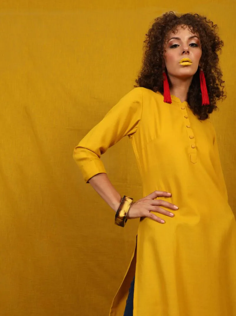 Yellow Solid Straight Kurta