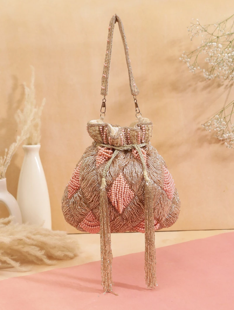 Peach Embellish Work Designer Bridal Potli bag