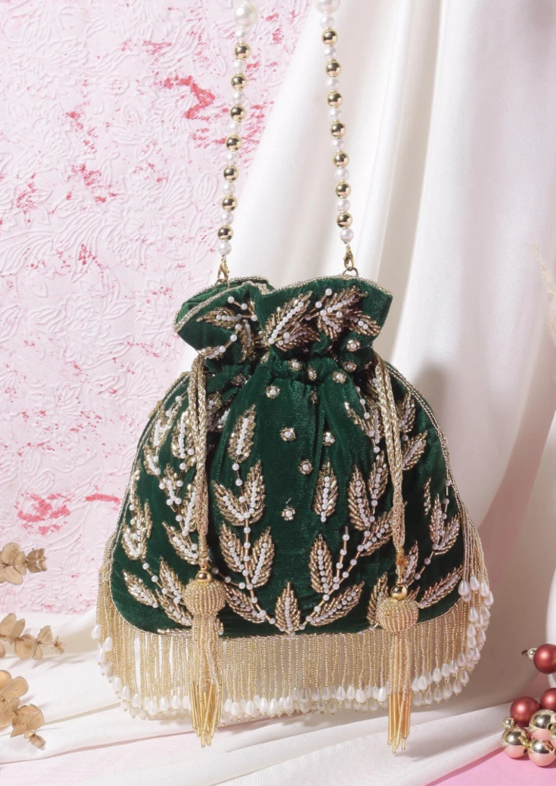 Green Handwork Party Wear Potli Bag 
