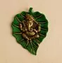 Metal Golden Lord Ganesha on Green Leaf Wall Hanging Sculpture