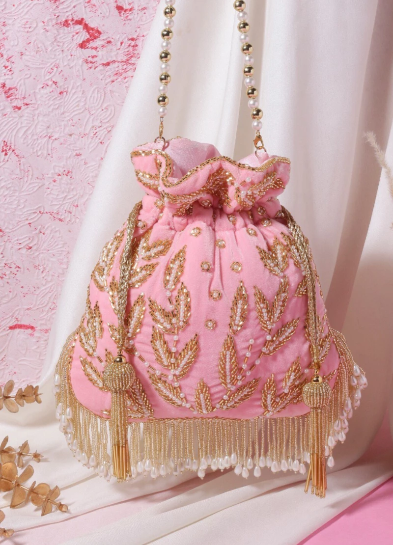 Pink Handwork Sequin Bridal Potli Bag