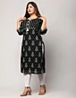 Women Black Pure Cotton Printed Straight Kurta