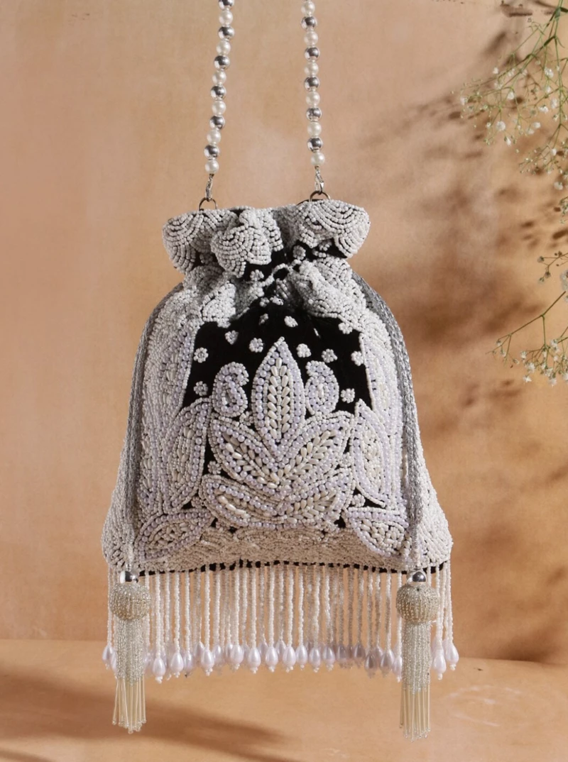 Black Thread Embroidered Heavy Potli Bag