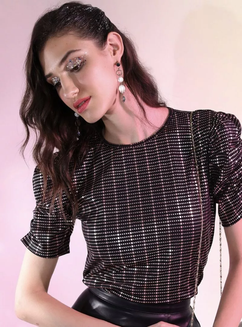 Black & Gold Tonned Geometric Printed Top