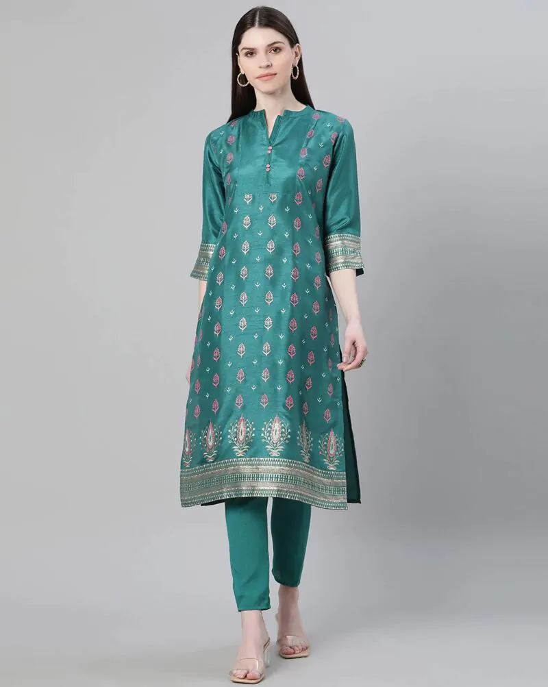 Women Floral Print Straight Kurta with Pants Set