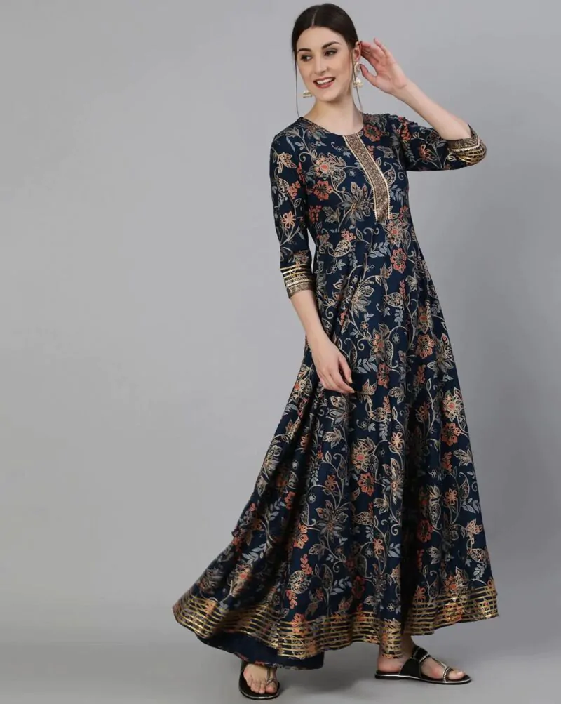 Woman Floral Print Flared Anarkali Kurta