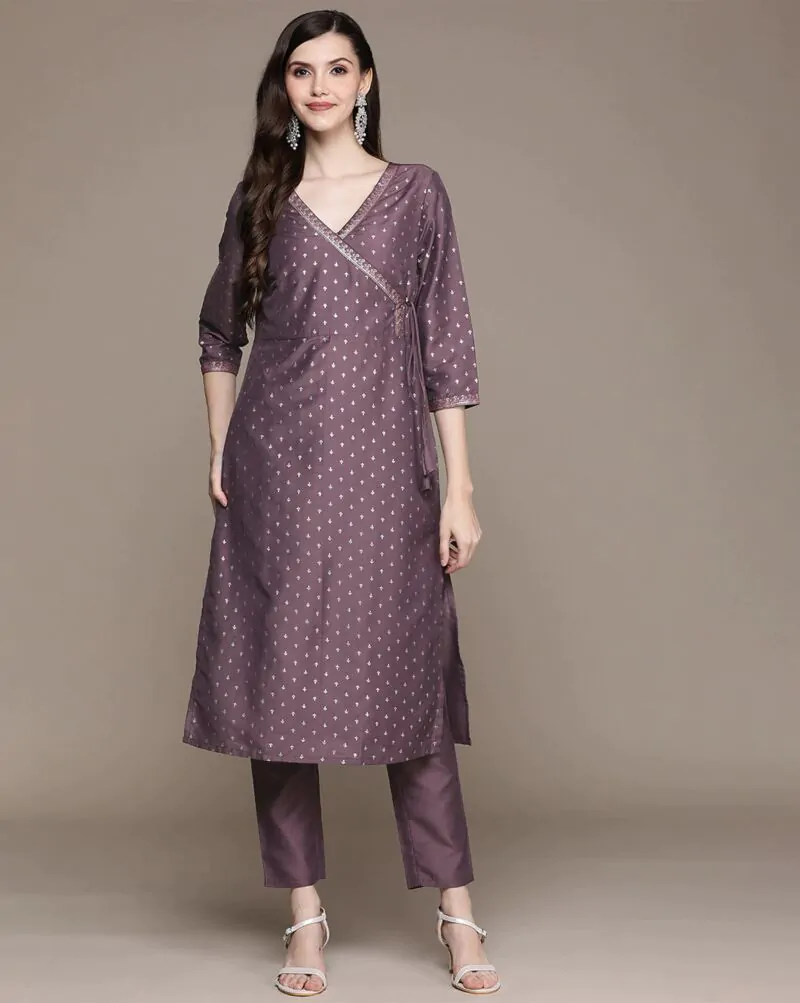 Women Floral Print Purple Straight Kurta Suit Set