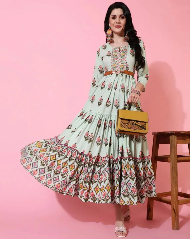 Woman Floral Print Multi Anarkali Flared Kurta
