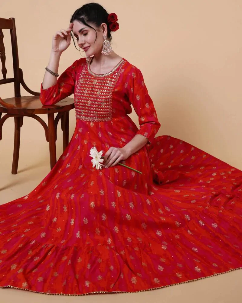 Women Floral Embroidered Flared Anarkali Long Kurta