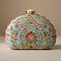Woman Sky Blue Floral Embroidered Clutch