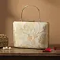 Women Champagne Ivory Gold Floral Embroidered Clutch