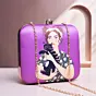 Women Glam Girl and Cat Printed Clutch With Vibrant Purple Background