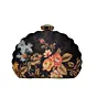 Women Black Flower Printed D-shape Clutch