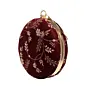 Women Maroon And Golden Embroidery Round Clutch