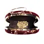 Women Maroon And Golden Embroidery Round Clutch