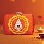 Woman Orange And Yellow Durga Printed Clutch