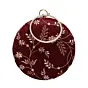 Women Maroon And Golden Embroidery Round Clutch