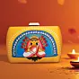 Women Yellow And Blue Durga Printed Clutch