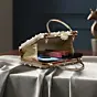 Women White Pearl & Arch-Pattern Handle Clutch