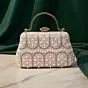 Women White Pearl & Arch-Pattern Handle Clutch