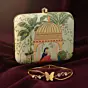 Woman Printed Clutch & Gold-Plated Butterfly Bangle | Festive Luxe Combo