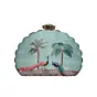 Women Peacock Pattern Printed D-shape Clutch