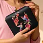 Woman Black Based Bird And Flowers Printed Clutch
