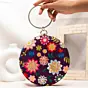 Woman Wine Floral Embroidery Round Clutch