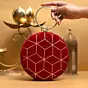 Woman Red And Golden Sequin Embroidery Round Clutch