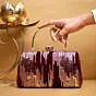 Women Golden Sequins Maroon Embroidery Party Clutch