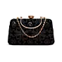Woman Black Velvet Embroidery Clutch