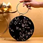 Women Black And Golden Floral Sequins Embroidery Clutch