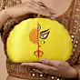 Women Yellow Durga Printed D-Shape Clutch