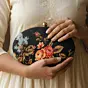 Women Yellow And Red Floral Printed Oval Clutch