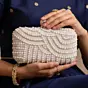 Women White Pearl Beaded Evening Clutch