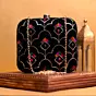 Woman Black Multicolour Sequins Embroidery Clutch
