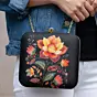 Woman Black Based Yellow And Red Floral Printed Clutch