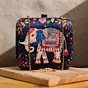 Women Black Elephant Printed Clutch
