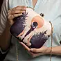 Women Beige Based Girl Portrait Printed Clutch