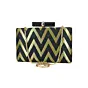 Woman Elegant Black Gold Zigzag Embroidered Clutch