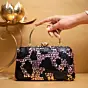 Woman Rose Gold And Black Sequins Party Clutch
