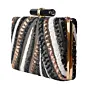 Women Black Box Shaped Clutch With Golden, White And Sliver Work