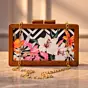 Women White Floral Wooden Printed Clutch