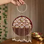 Woman Elegant Floral Pearl Handcrafted Embroidered Round Clutch