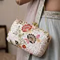 Women White Based Multicolored Threadwork And Sequins Embroidery Clutch